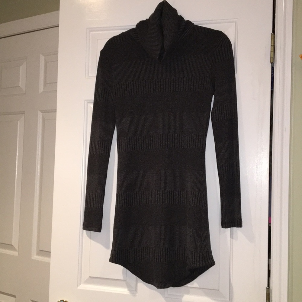 Olivaceous; dark grey turtleneck sweater dress